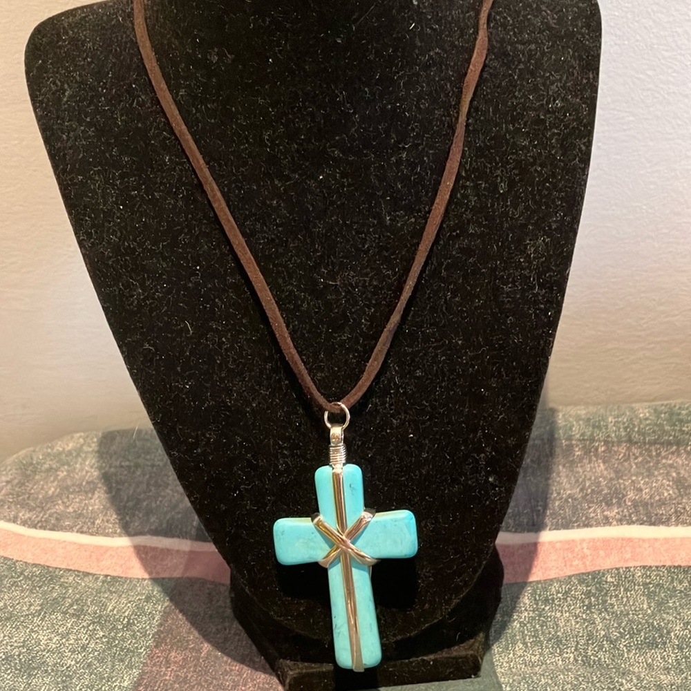 Turquoise color Cross Pendant Necklace
